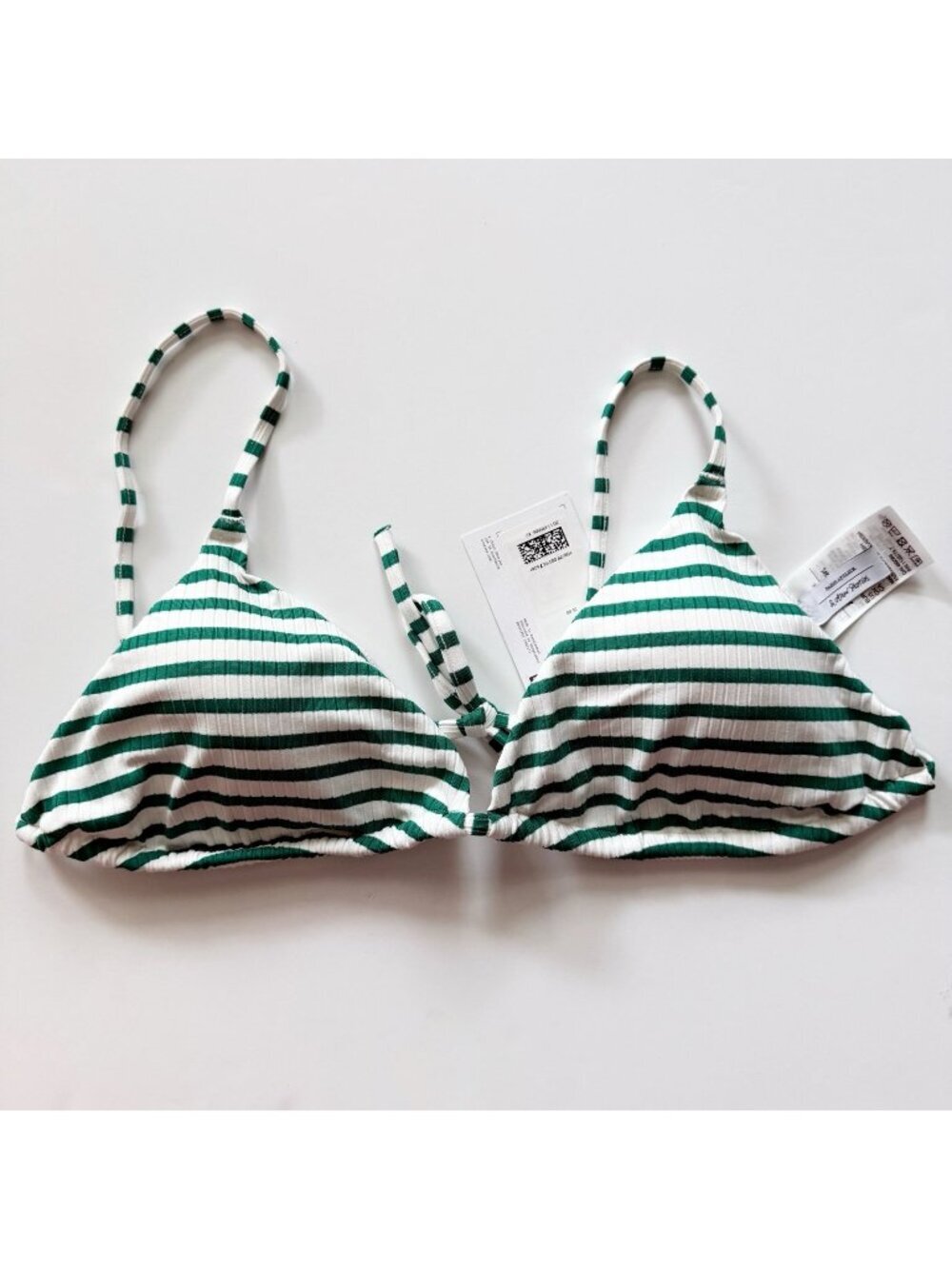 3 for $20 & Other Stories Tie Back Bikini Topin White Green stripes Size 10 NWT